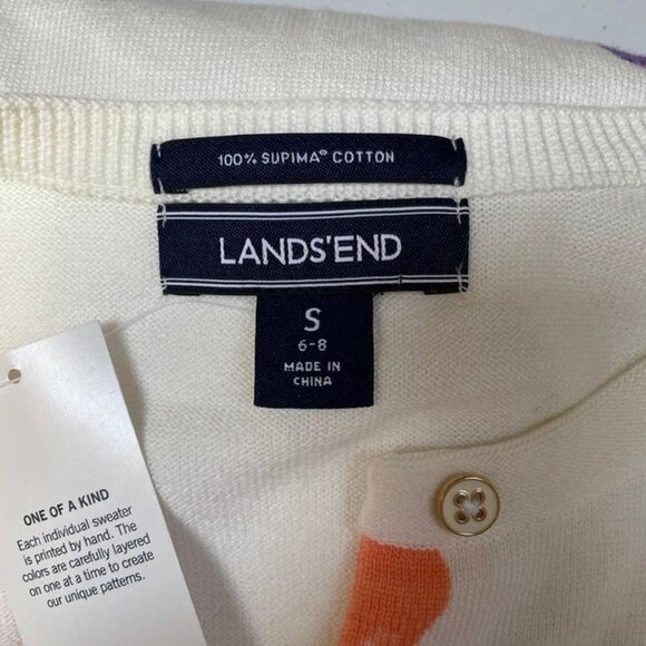 Lands' End Cardigan‎ Sweater Womens Small 6-8 White Cotton Watercolor Floral NEW - Picture 6 of 7